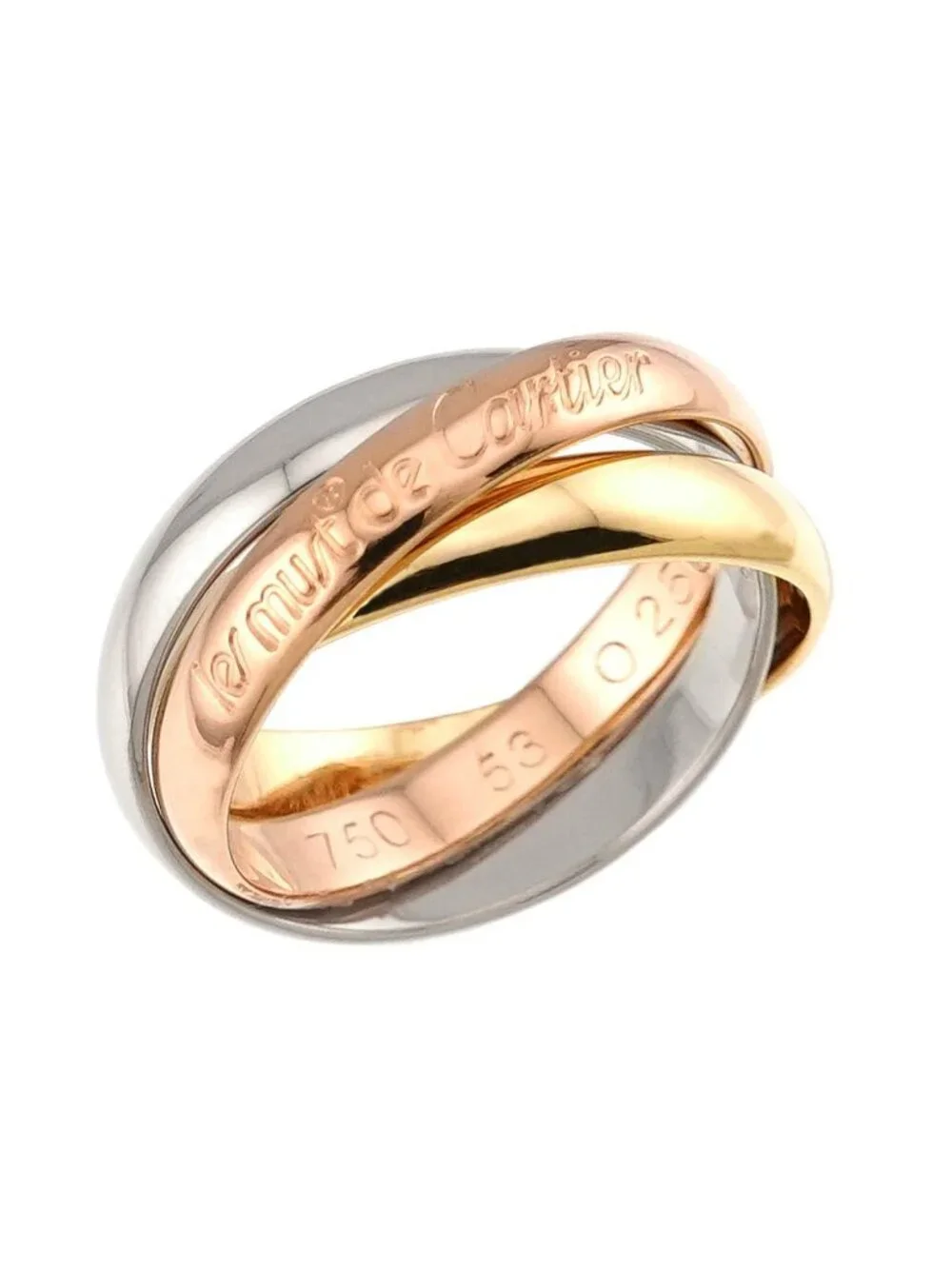 Cartier Trinity 53 Ring MM 18k YG WG PG Triple Strand Three Gold 750